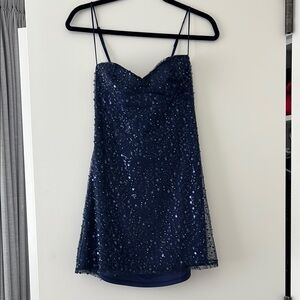 Lucy in the Sky Sequin Babydoll Dress in Navy